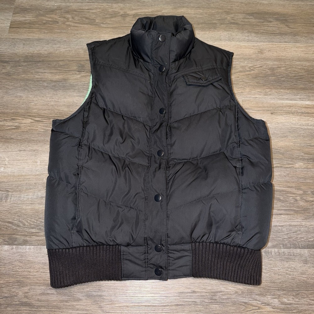 Vintage GAP Vest Button Mens Medium Puffer 65% Down 35% Feathers Black Green